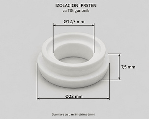 Izolacioni prsten ispod kape za TIG gorionik WP-17/18/26 Ø22 × Ø12,7 mm